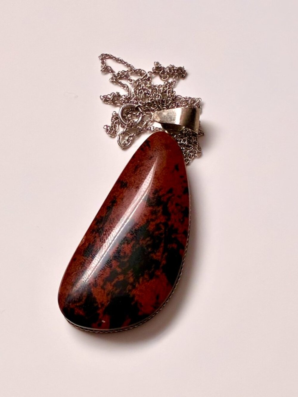 Polished Mahogany Obsidian Flame Necklace